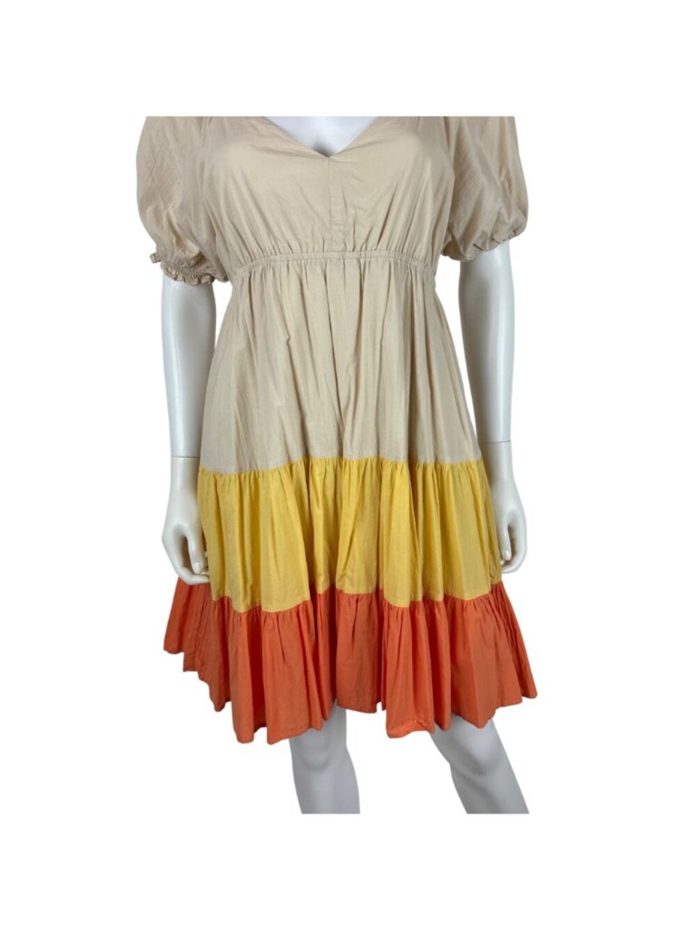 &Merci Candy Corn Dress Womens M Puff Sleeve Halloween Colorblock Mini Fit Flare - Picture 6 of 12